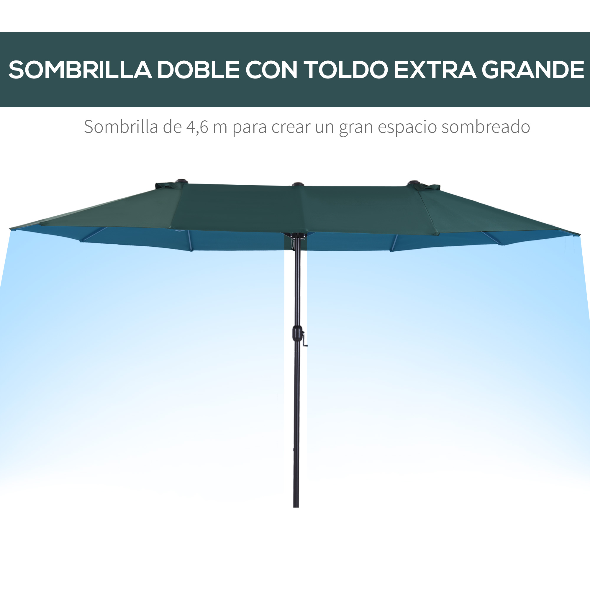Guarda-sol de jardim Outsunny para pátio externo, tamanho grande 4,6 x 2,7 m, com manivela manual, à prova d'água e com proteção solar para pátio, praia, piscina, verde.