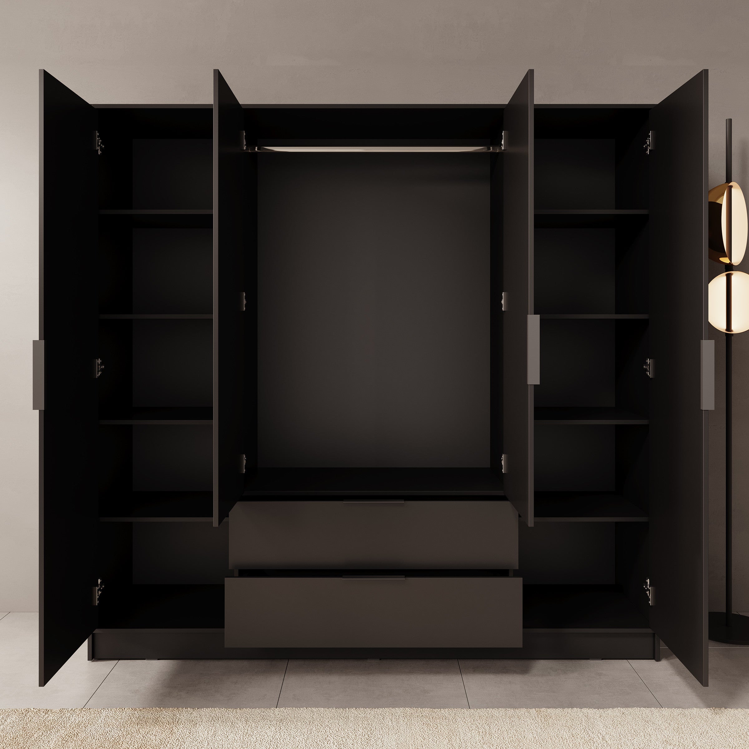 Meubella - Kledingkast Kellan - Zwart - 206 cm