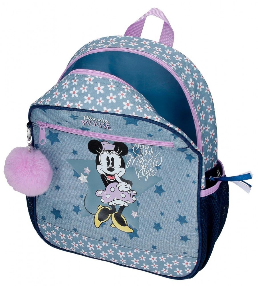 Mochila estilo Minnie da Disney com rodinhas azuis - 27x33x11cm -