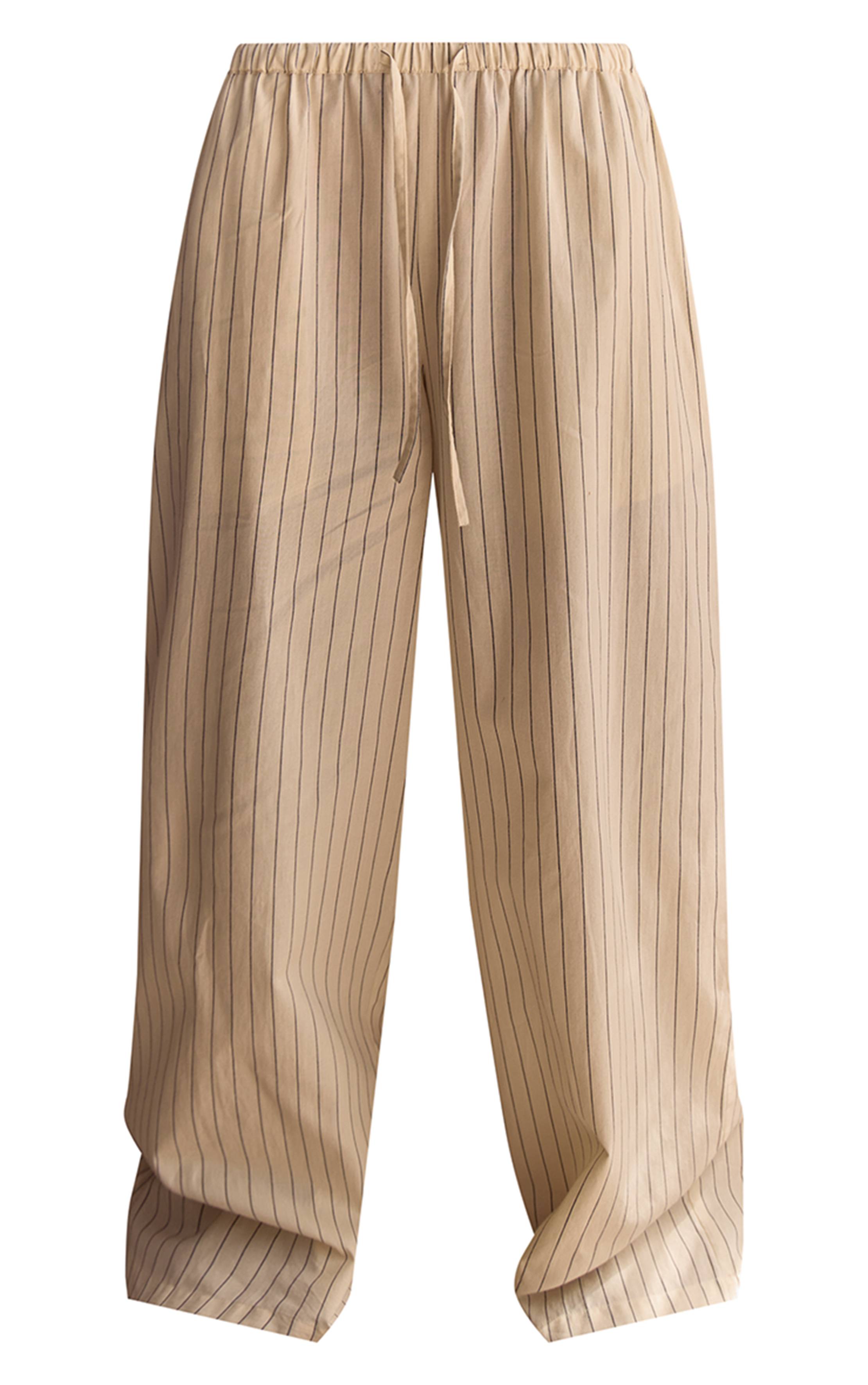 Jaune Pantalon À Rayures Fines En Coton Avec Taille Élastiquée Ensemble Coordonné