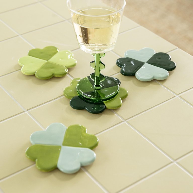 &klevering Lucky Clover onderzetter set van 4 groen