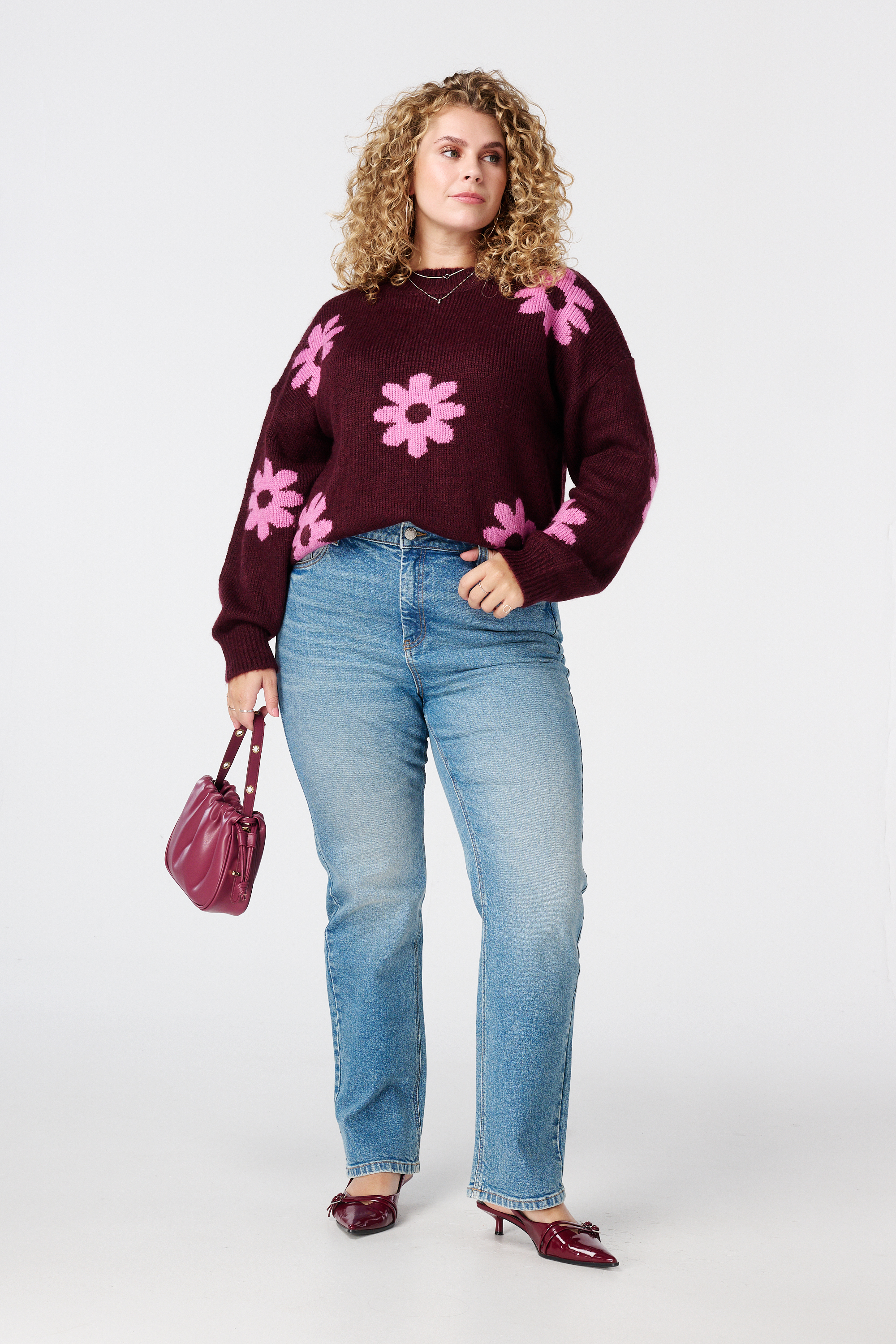 Trui met bloemen print Multi Pink