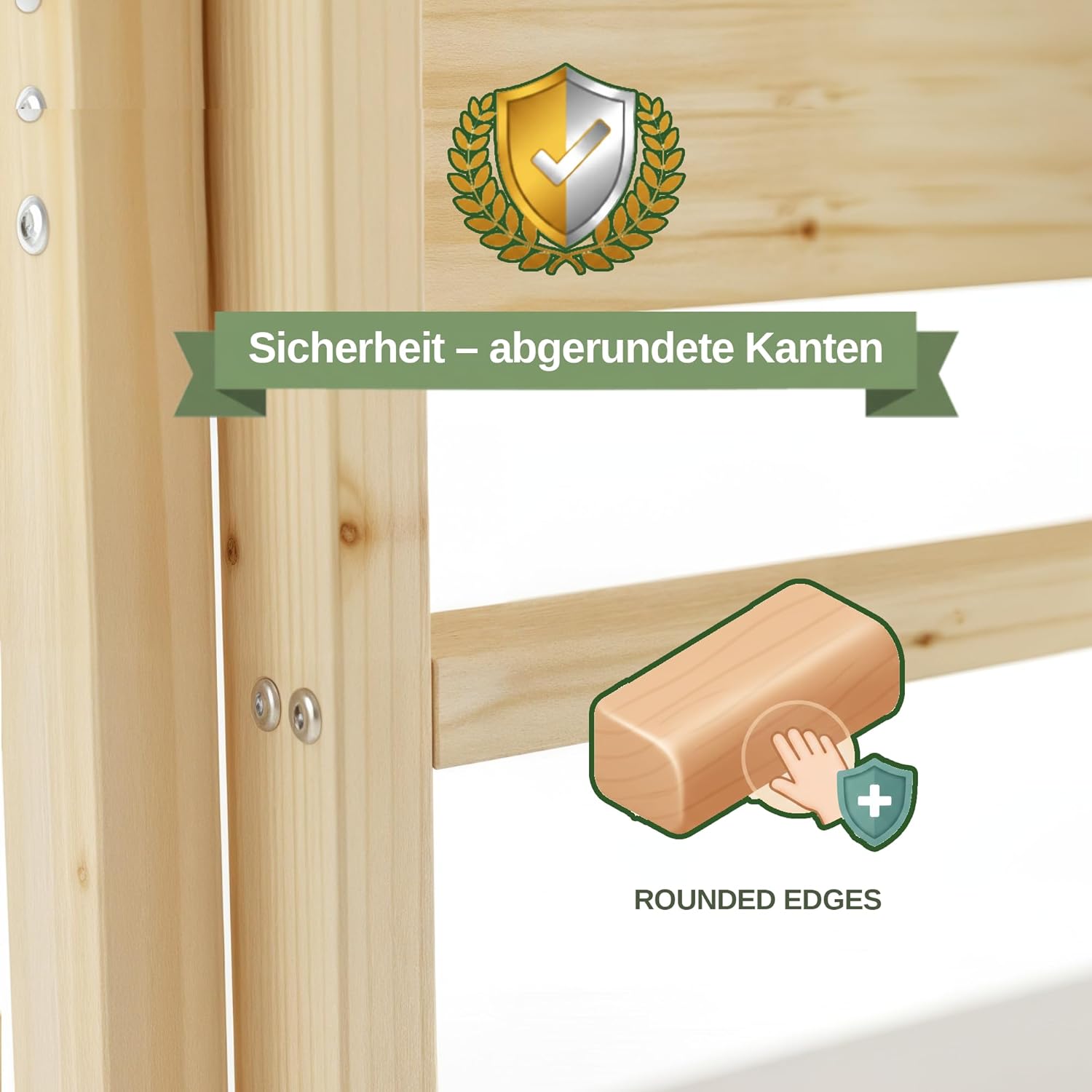 Interbeds Etagenbett Erik 200x90 Stockbett aus Kiefernholz Hochbett roh mit Leiter mit Lattenrost Naturholz Jugendbett Kinderbett für 2 Personen, teilbar in 2 Einzelbetten (Naturholz, 200x90)