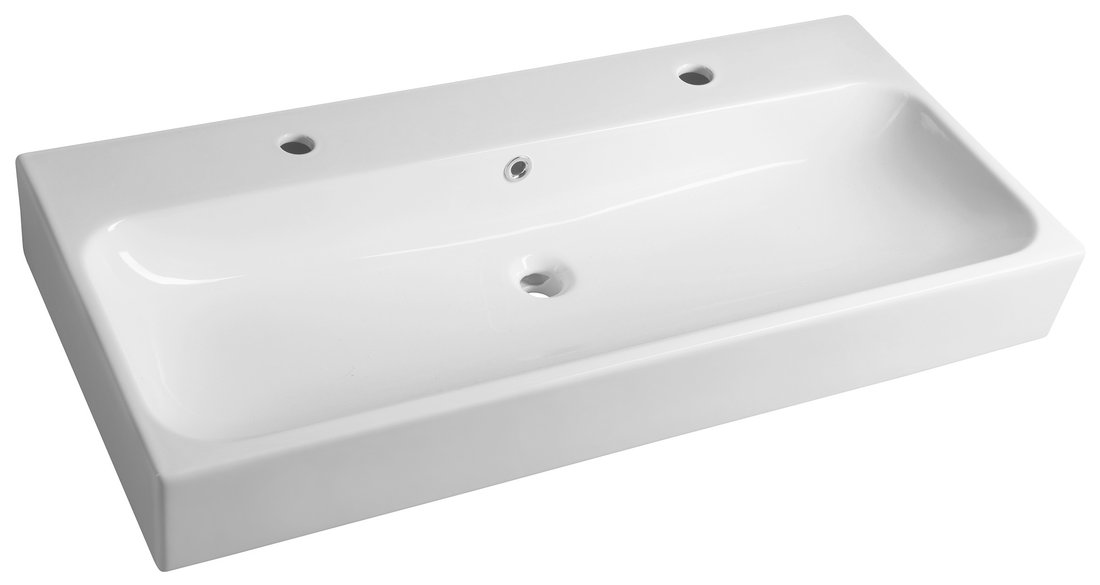 Sapho Toridi keramische wastafel 101x46,5cm met 2 kraangaten wit