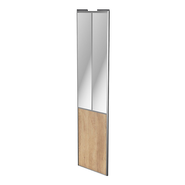 Porte de placard coulissante atelier effet chêne brut profil gris GoodHome Arius H. 248,5 x L. 61.2 cm + amortisseurs