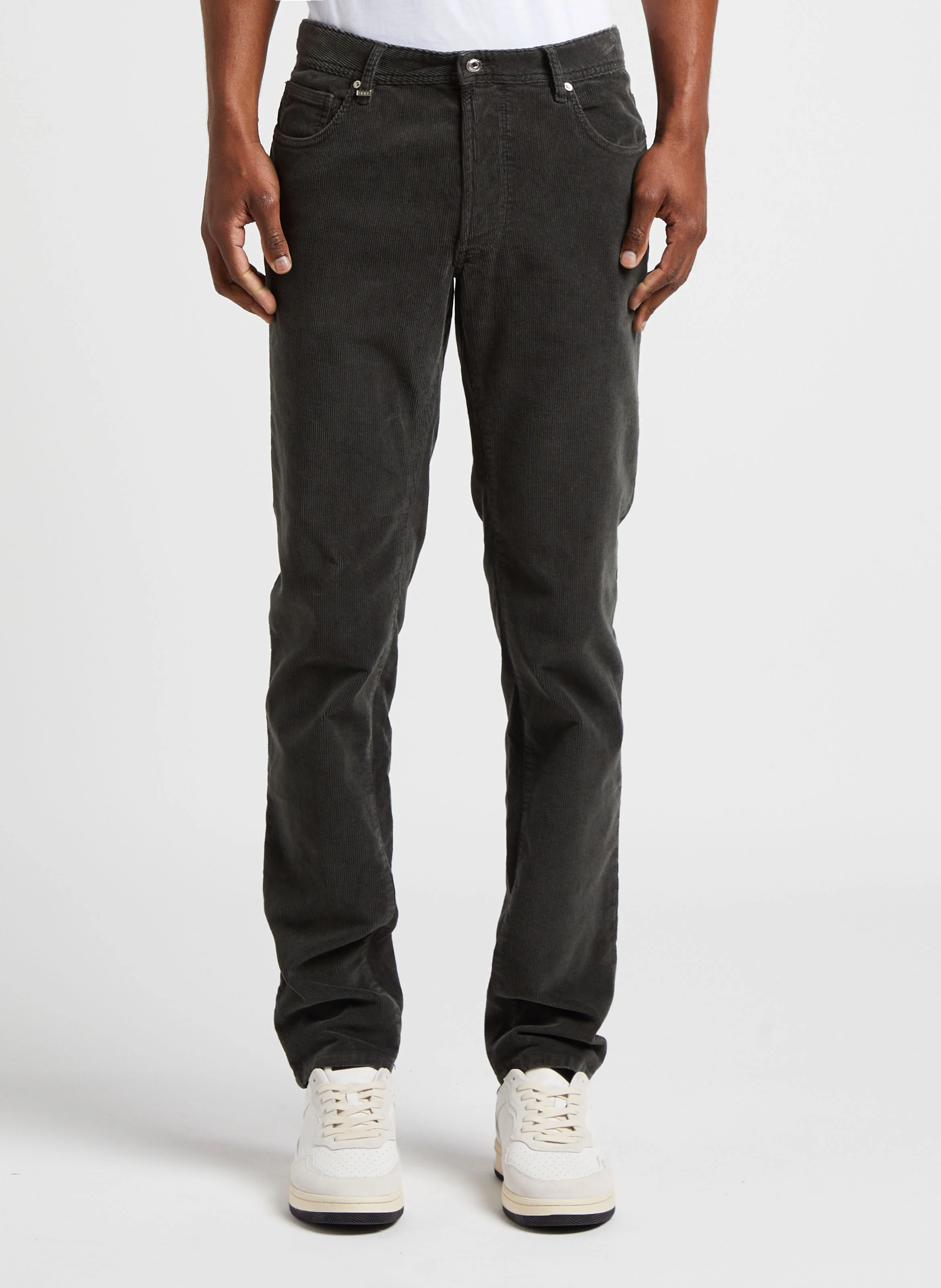 Pantalon slim velours en coton mélangé | Gris