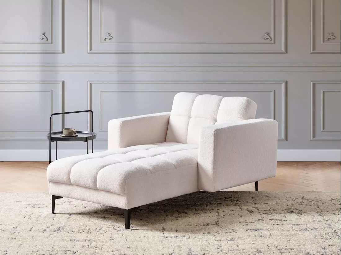 Chaise longue en bouclé blanche ALNES