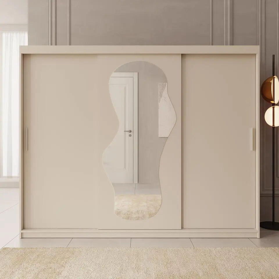 Meubella - Kledingkast Ulysses - Beige - 250 cm - Met spiegel