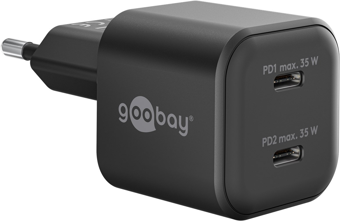 (2er Set) 35W 2x USB C GaN Ladegerät Netzteil PD   1m USB C auf USB C Ladekabel (79645) - Schwarz / Weiss