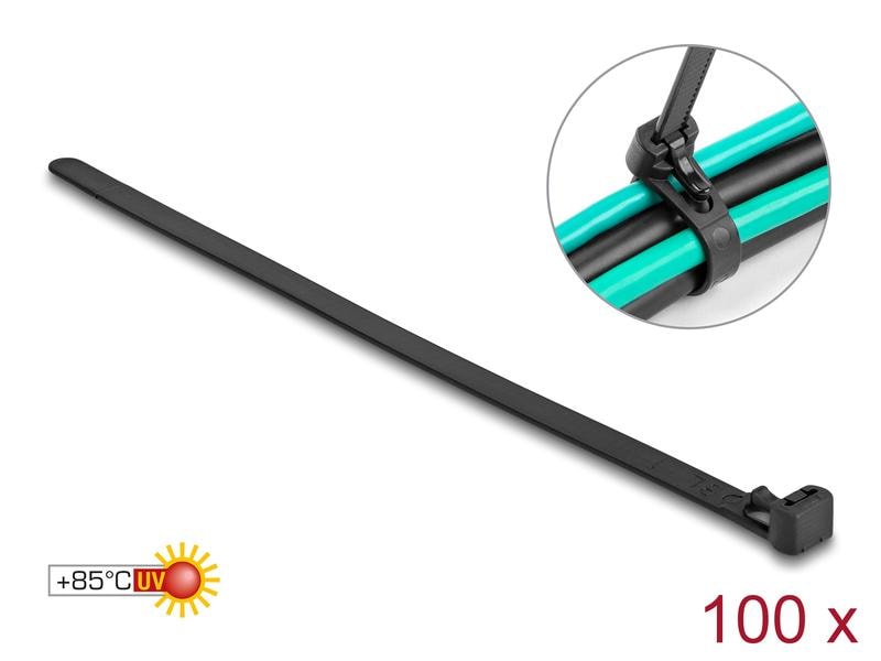 Delock Kabelbinder hitzebeständig 300 mm x 7.6 mm, 100 Stüc Delock Kabelbinder wiederverwendbar hitzebeständig L 300 x B 7.6 mm 100 Stück schwarz