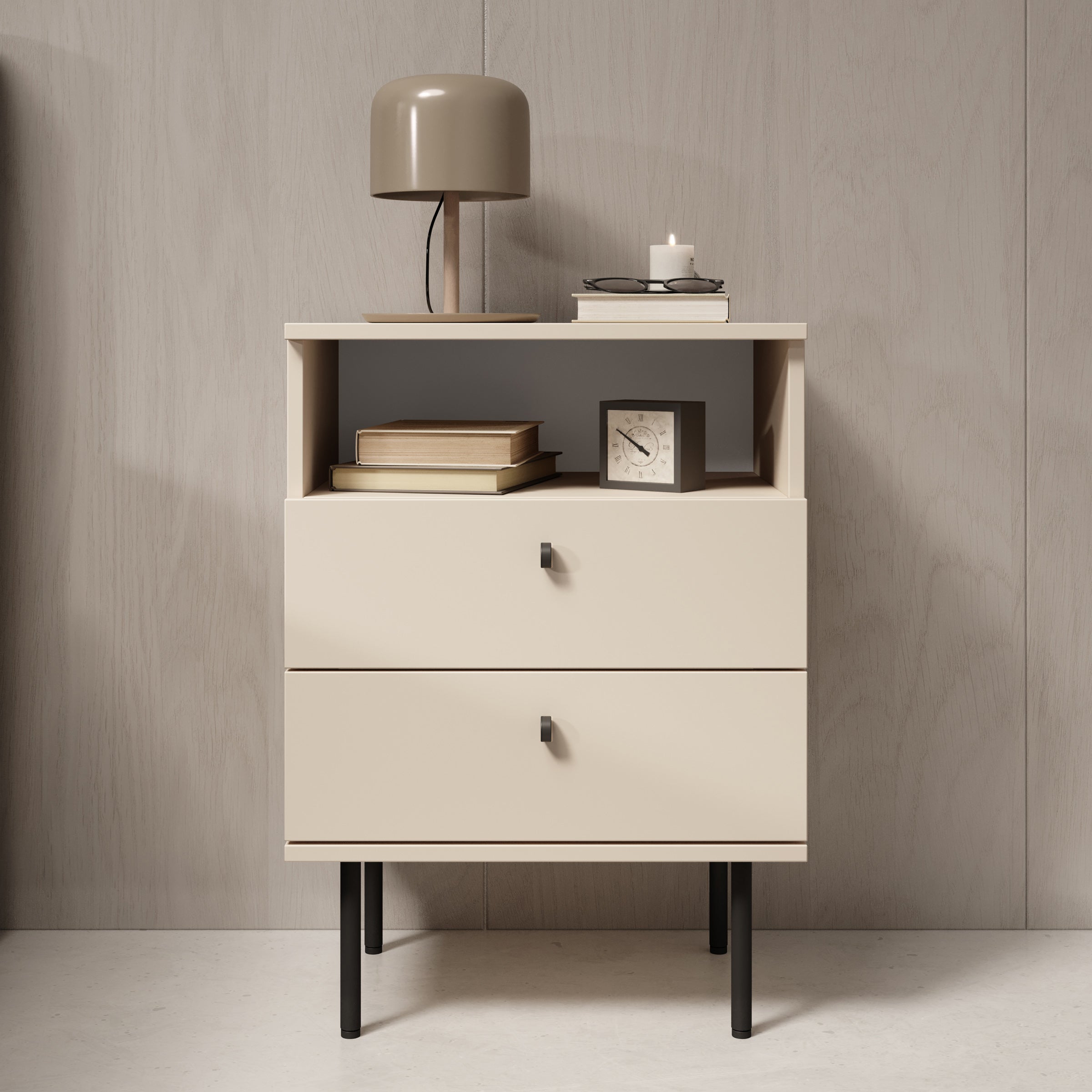 Meubella - Nachtkastje Hidde 2 - Beige - 50 cm