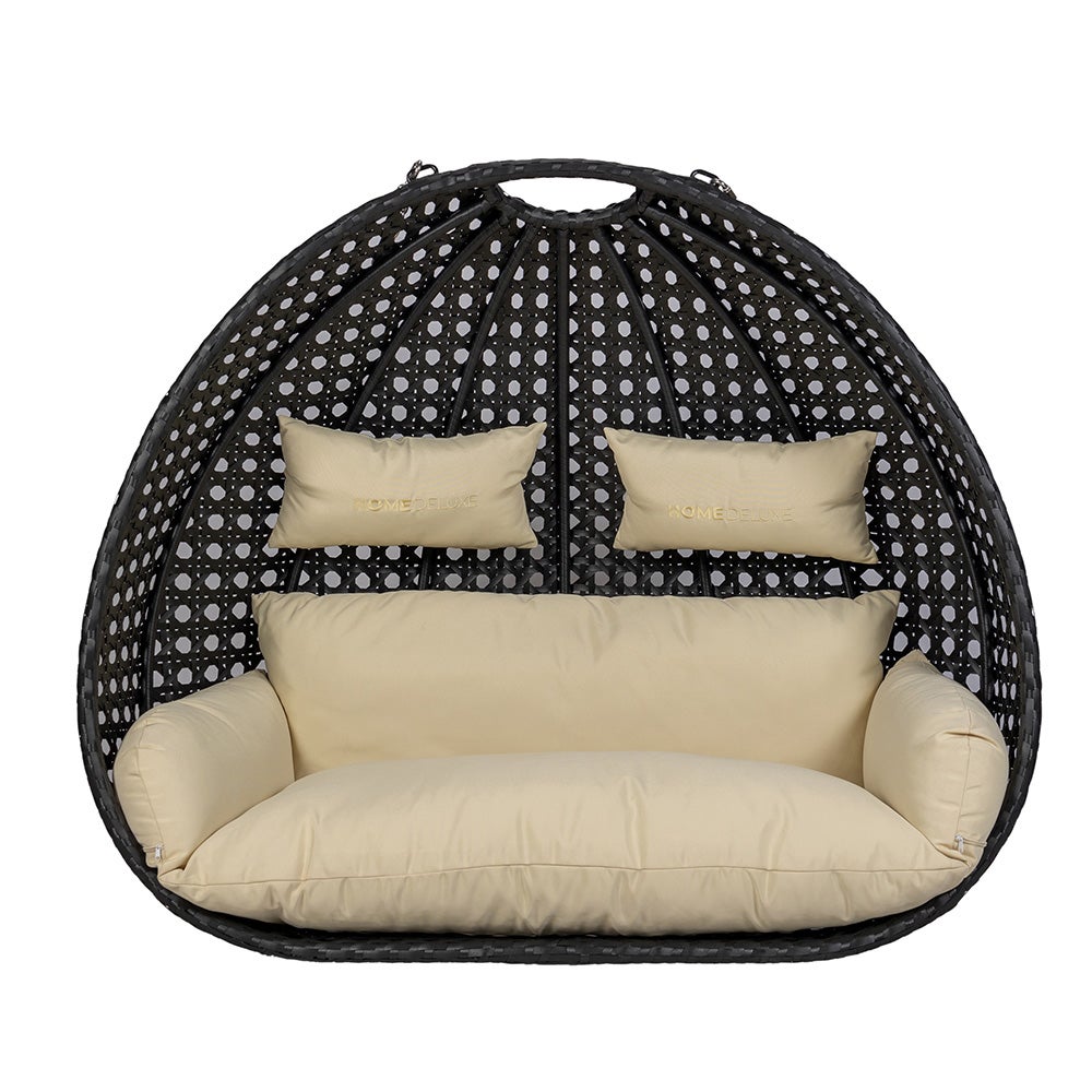 Home Deluxe Polyrattan Hangstoel met Kussen TWIN - Crème 105 x 41 x 45 cm inclusief zit- en rugkussens, UV-bestendig | Hangstoel, Hangstoel