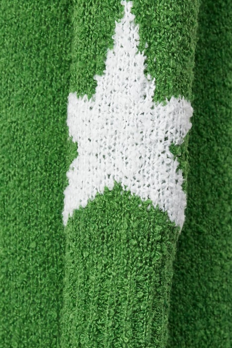 Long-Pullover, Bouclé-Strick, Sterne, Rollkragen, Langarm