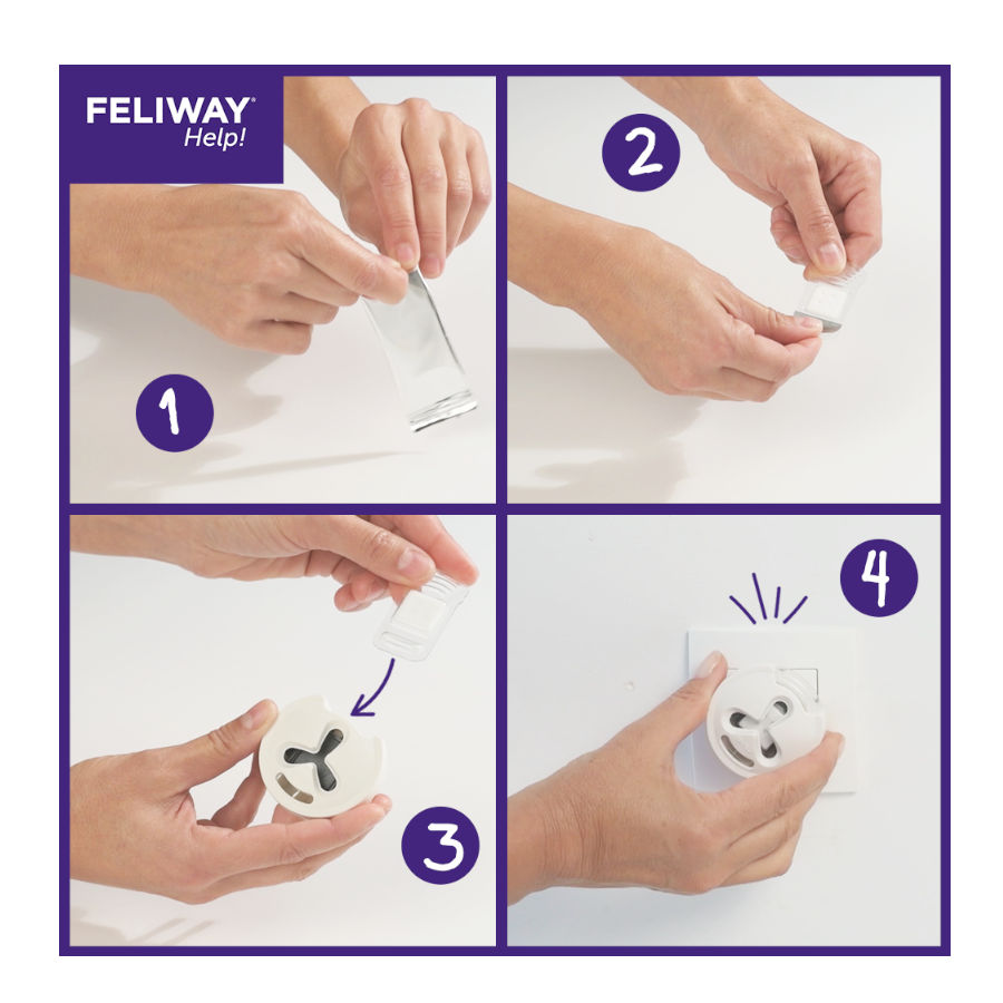 Difusor Feliway Help e Refil com feromônios para alívio ocasional do estresse.