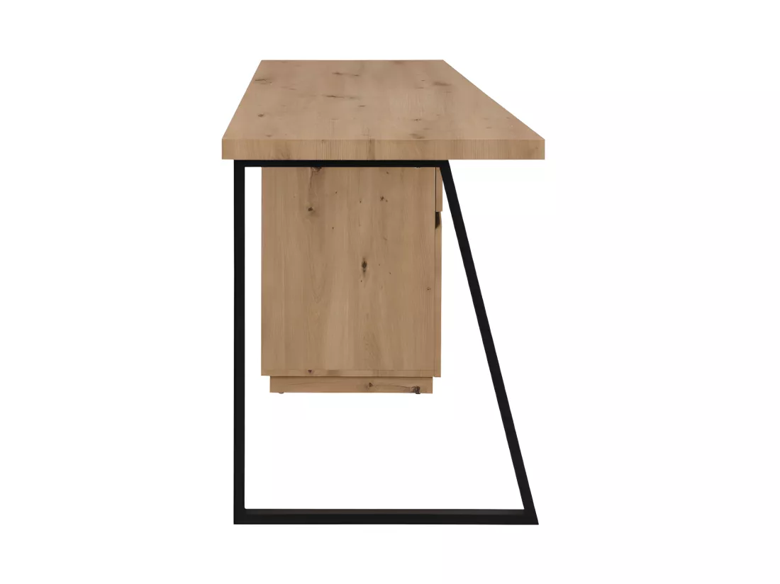 Bureau GOTAMA - 1 tiroir et 1 porte - MDF et acier - Chêne et noir