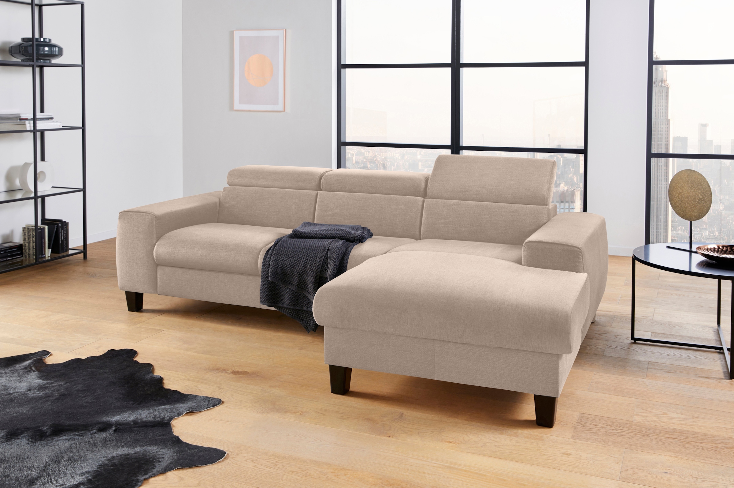COTTA Polstergarnitur »Morven L-Form« Set,  Set bestehend aus: Ecksofa mit Kopfteilverstellung & Hocker