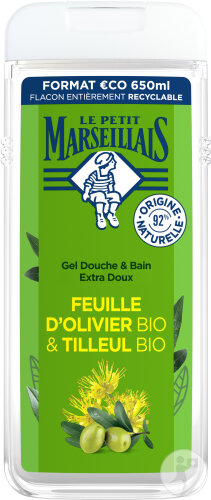 Le Petit Marseillais Gel Douche & Bain Extra Doux Feuille Olive & Tilleul Flacon 650ml