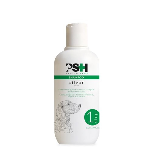 Shampoo PSH COSMETICS Pure Silver com fragrância neutra para cães.