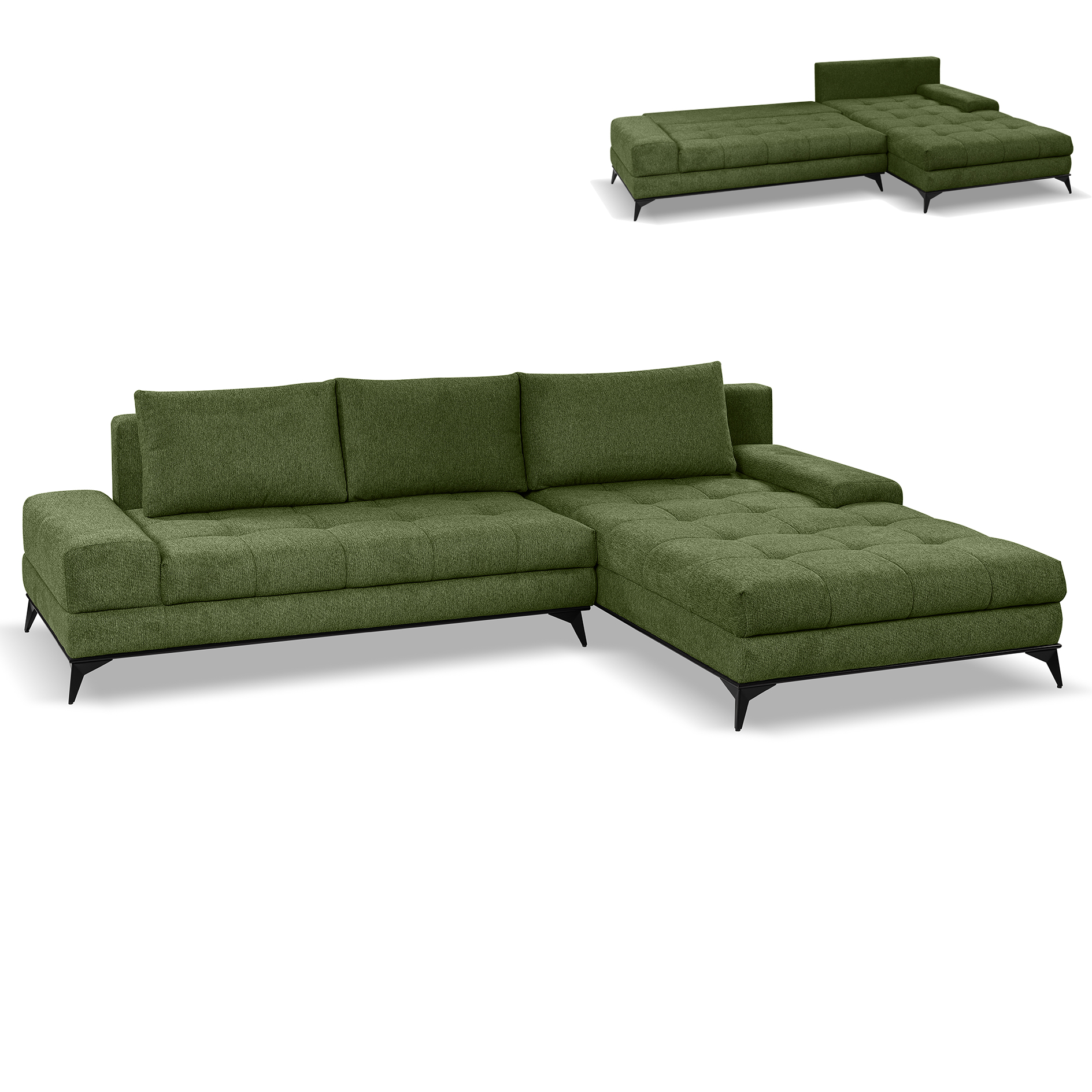 Ecksofa - grün- Liegefunktion und Staukasten - Longchair rechts
