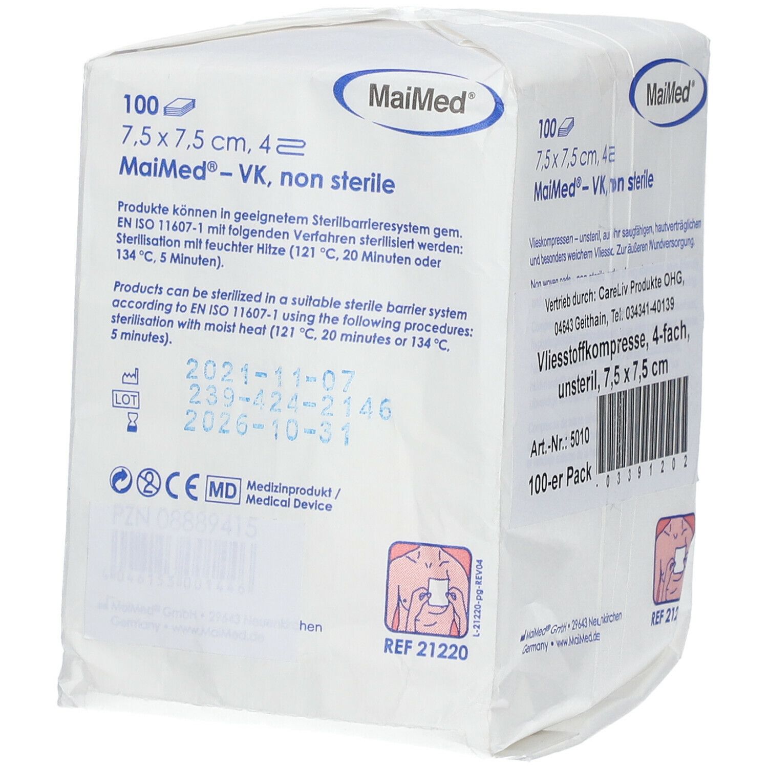 Vliesstoffkompressen unsteril 7,5 x 7,5 cm 4-fach