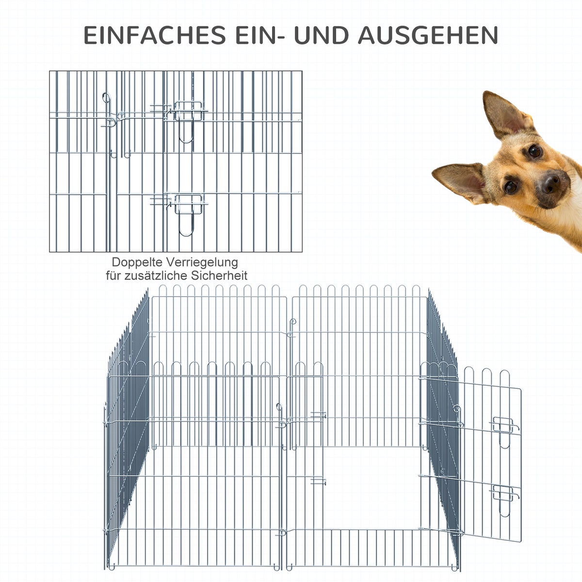 PawHut Puppy Playpen, 63B x 76H cm, staaldraad, zilver
