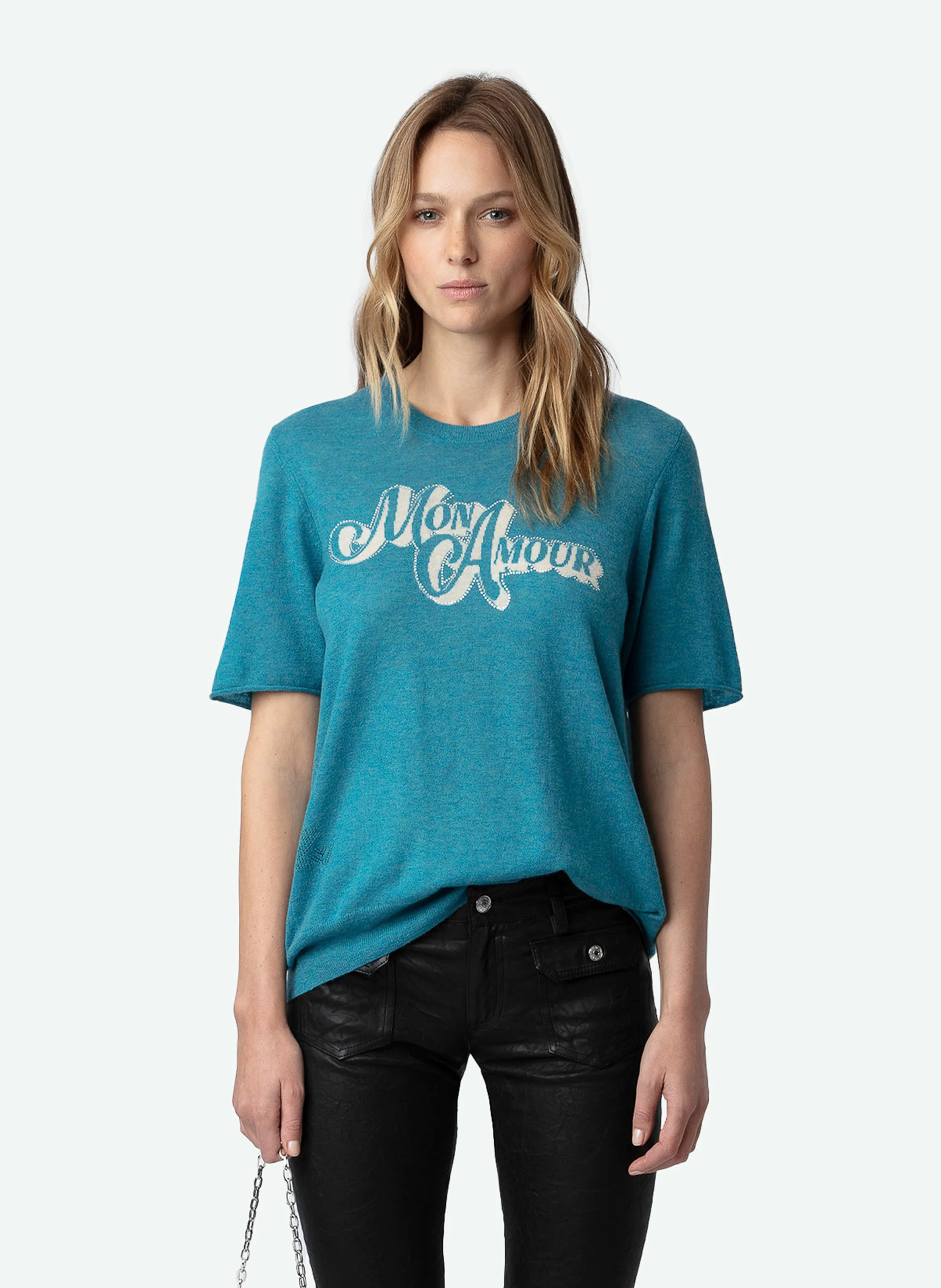 IDA - Pull col rond jacquard en cachemire| Bleu