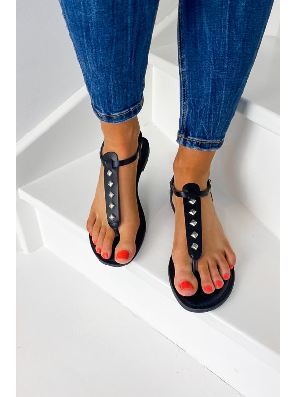 Tongs Cuir Bisma Noires  - Les Petites Bombes