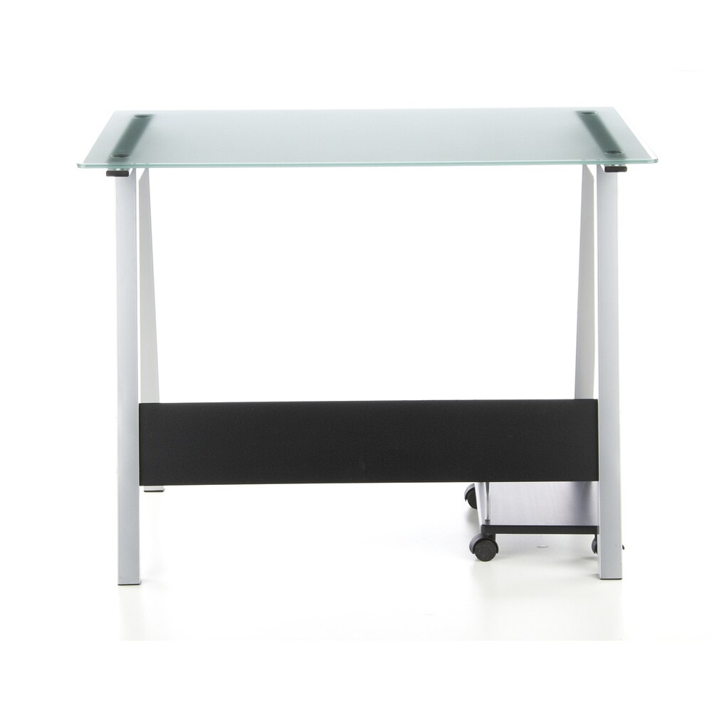 Schreibtisch DELPHI Sicherheitsglas - Stahlrohr alufarben lackiert hjh OFFICE