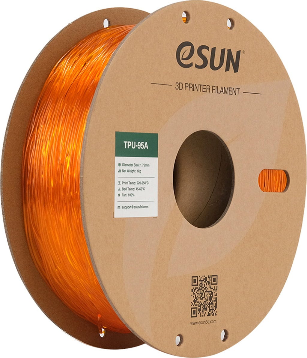 eSUN  TPU-95A Translucent Orange, 1,75 mm / 1000 g    Robustes Filament mit ausgezeichneter Elastizität