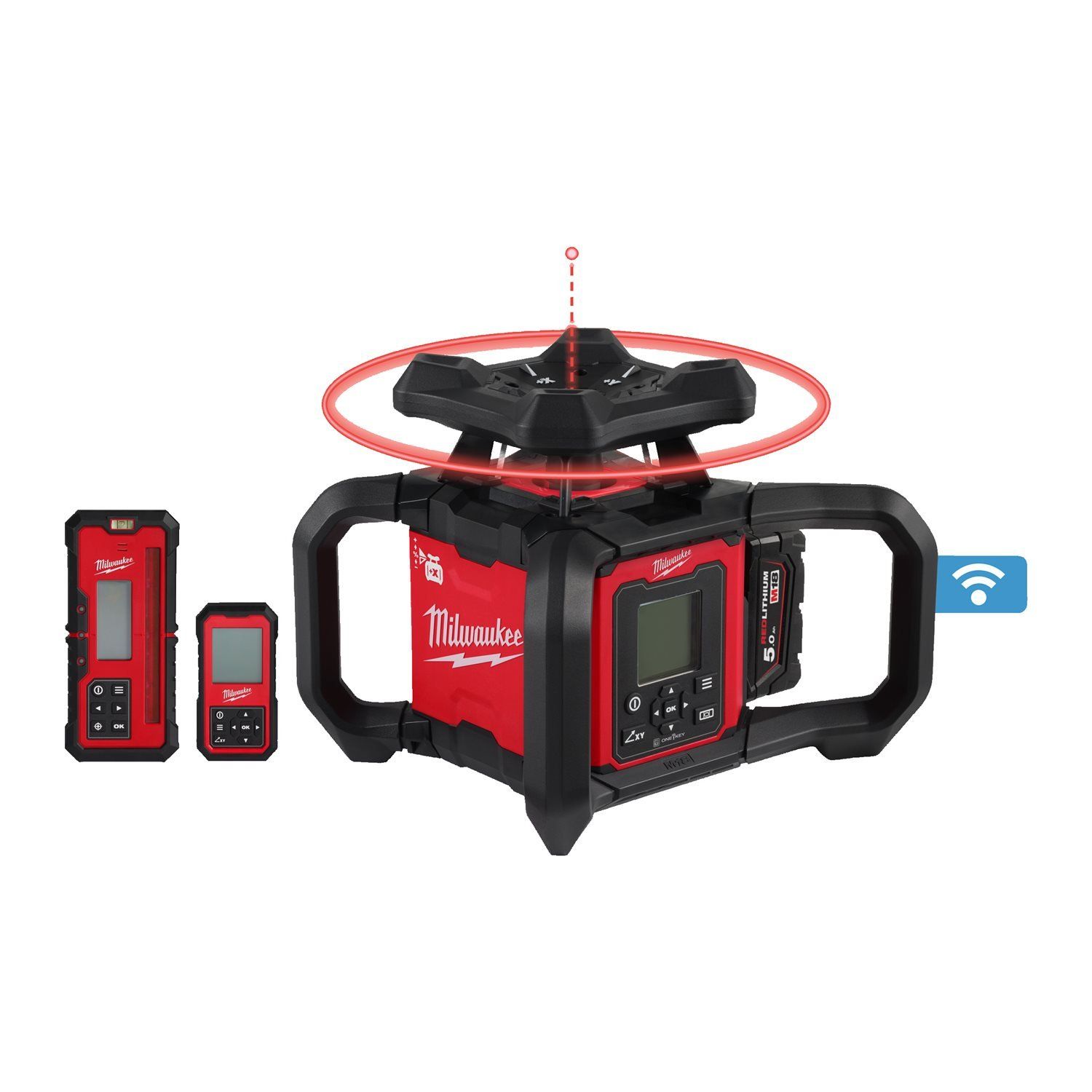 Milwaukee M18 RLOHV1200-501C ONE-KEY™ Accu rotatielaser rood   laserontvanger RD1200 - 18V 5.0Ah in koffer - 4933493204