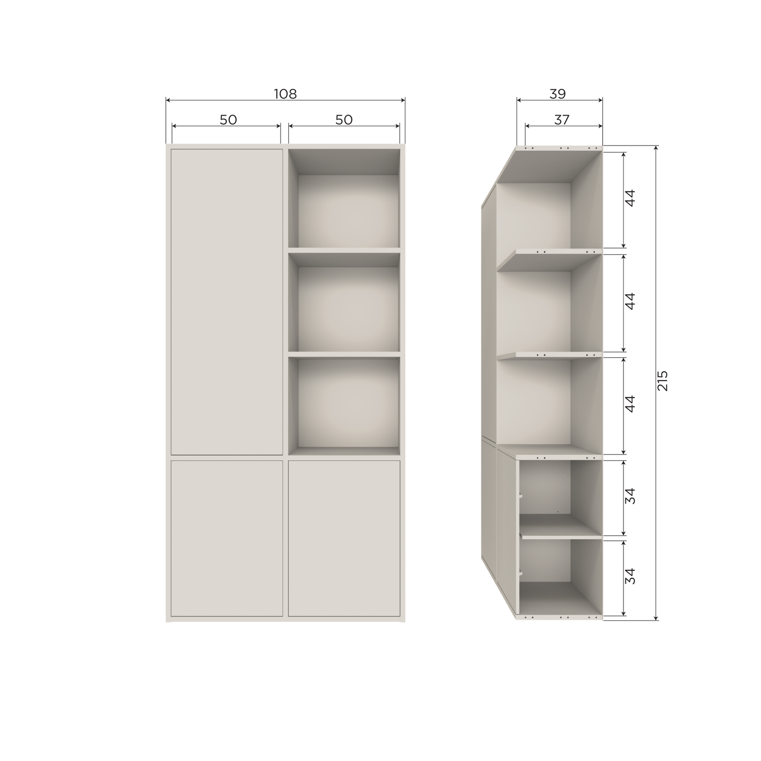WOOOD Meggy Opbergkast Links - Grenen hout - Dust|Grijs - 215x108x40