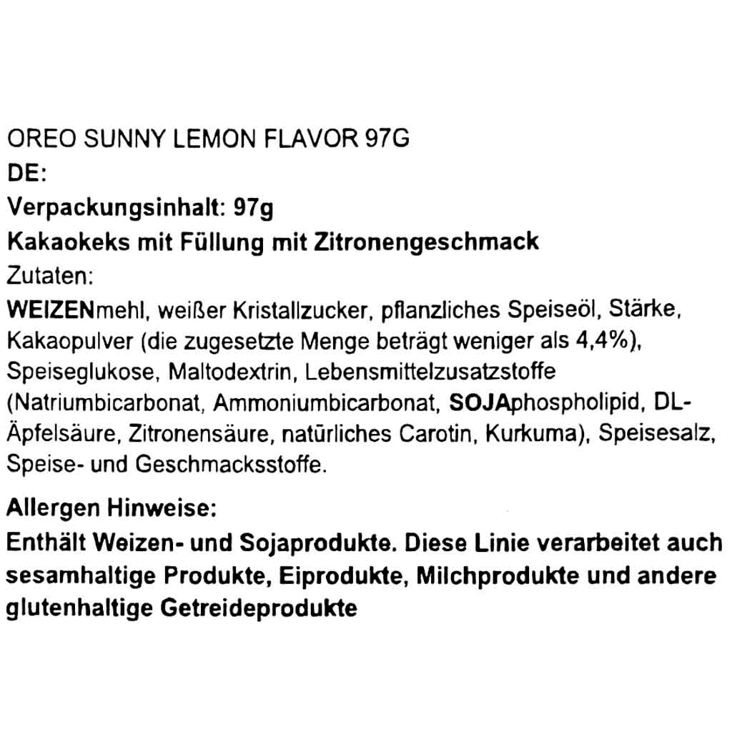 Oreo Doppelkekse Sunny Lemon 97g MHD:25.1.25