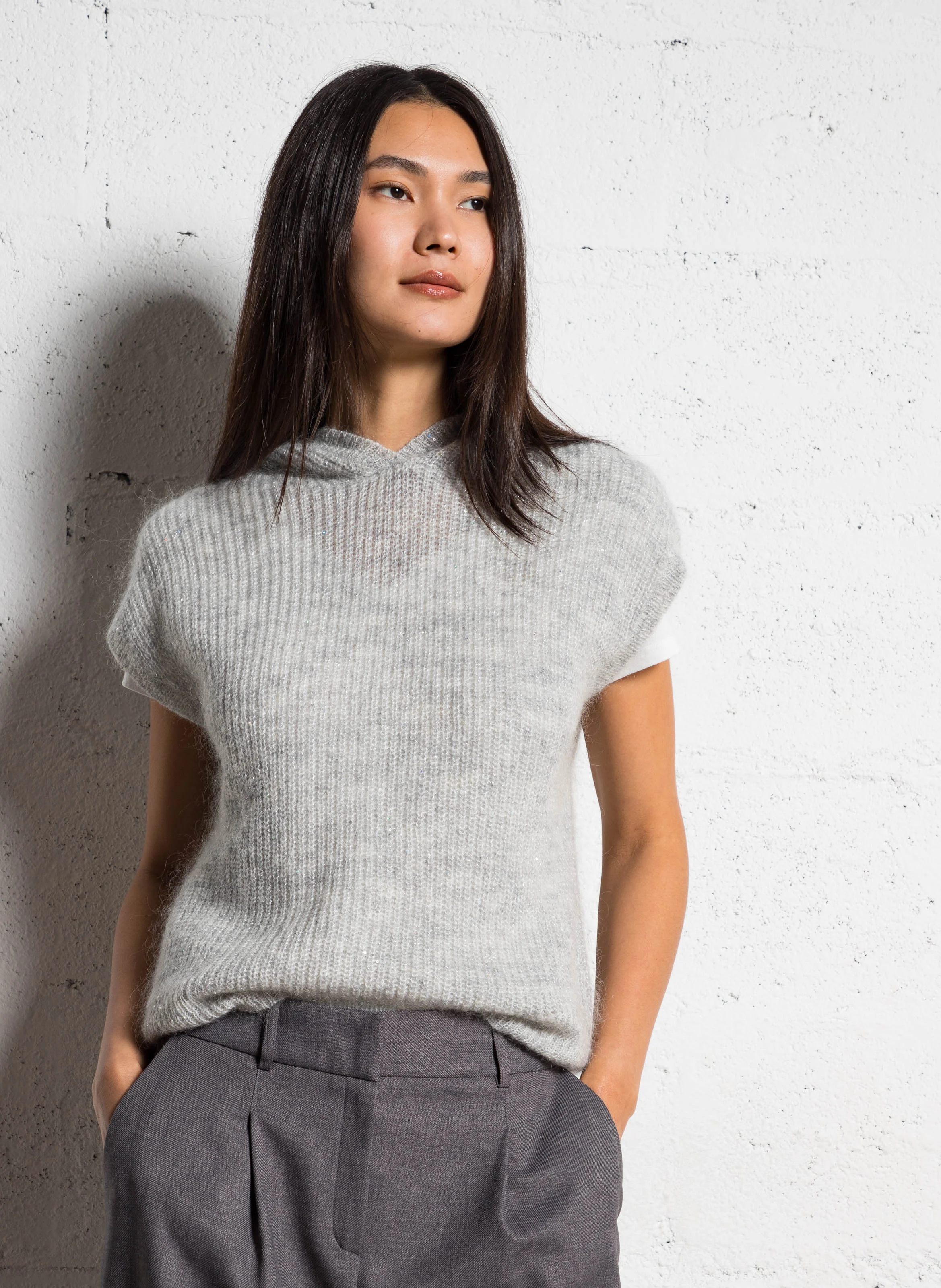 CENA - Pull col capuche en laine mélangée | Gris
