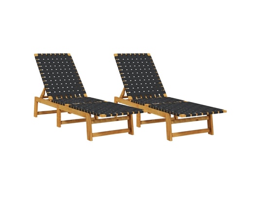 VIDAXL - Bain de soleil Chaises longues lot de 2 noir bois d'acacia solide et tissu