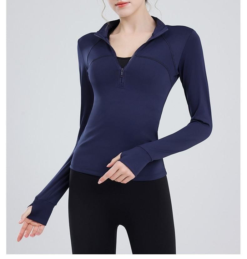 Claduodoe - Sporttop met lange mouwen en halve rits en mock neck