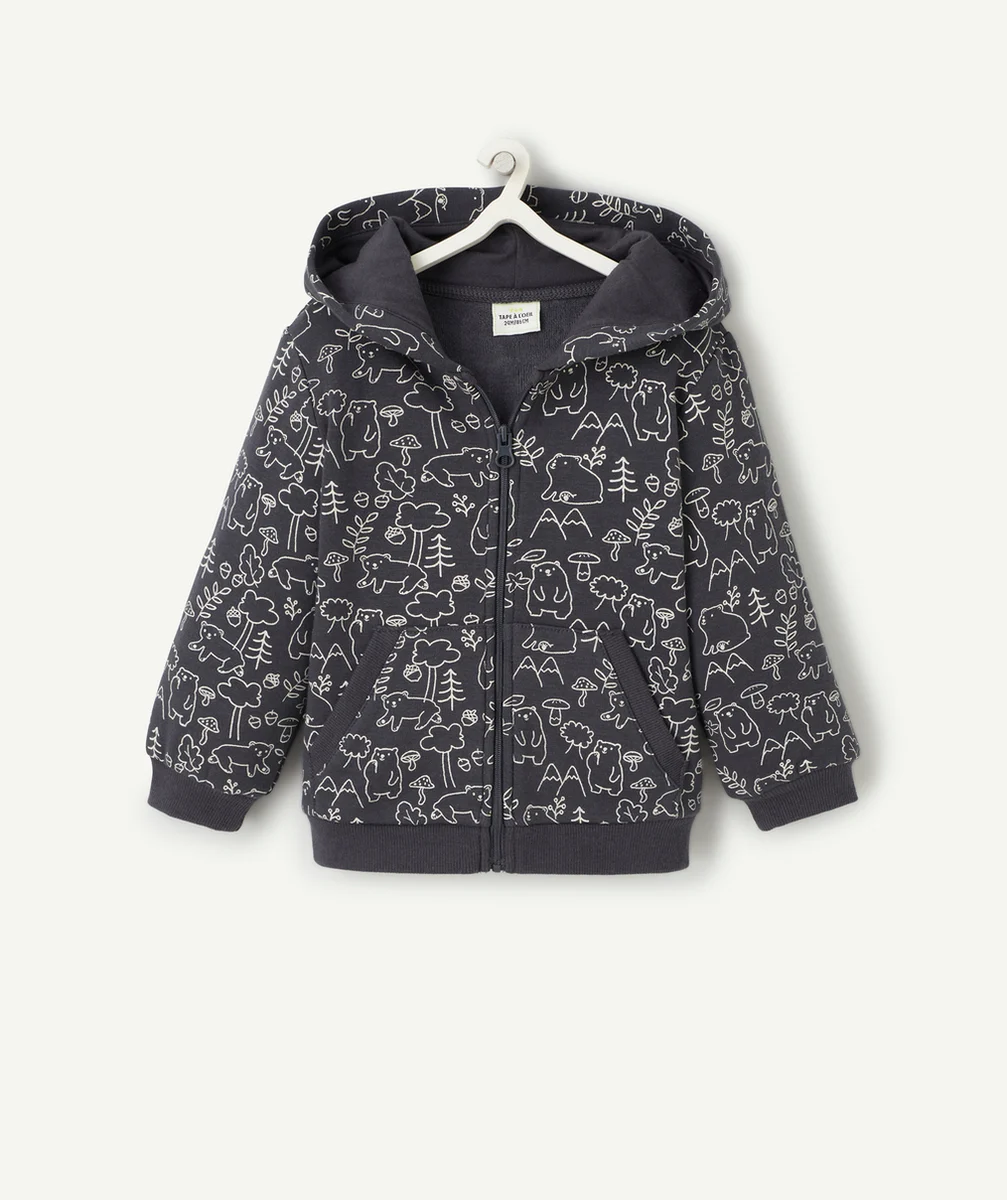 GILET ZIPPÉ BÉBÉ GARÇON EN FIBRES RECYCLÉES GRIS IMPRIMÉ OURS