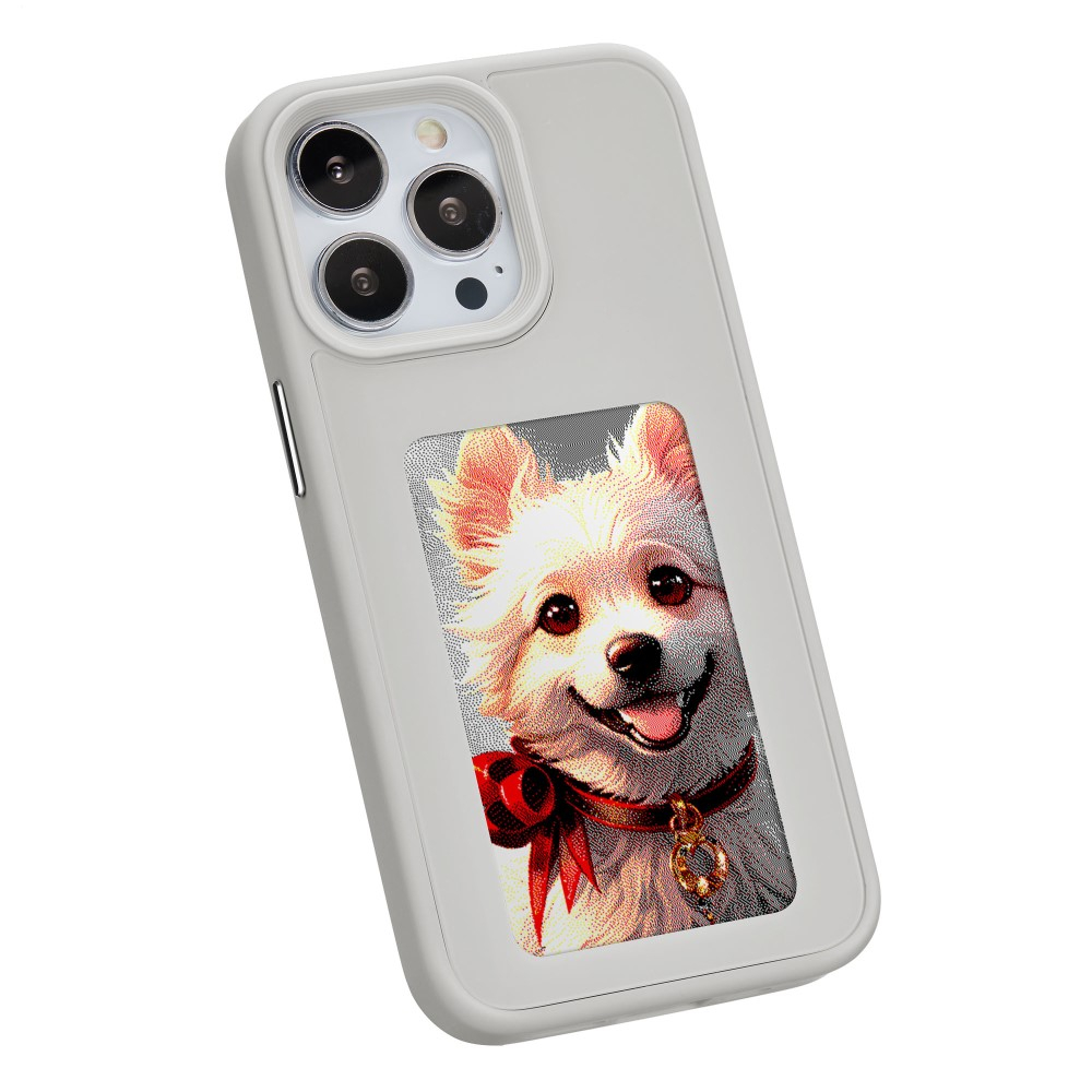 iPhone 15 Pro Hybrid Hülle TPU Bumper mit Acryl Rückseite   DIY E-Ink Display mit NFC Technologie - Grau