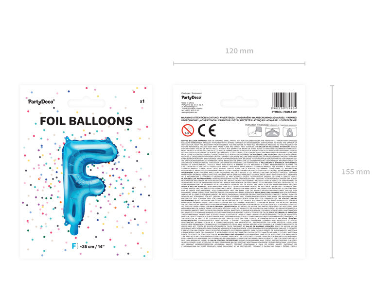 Folie Ballon Letter F Blauw Leeg 35cm