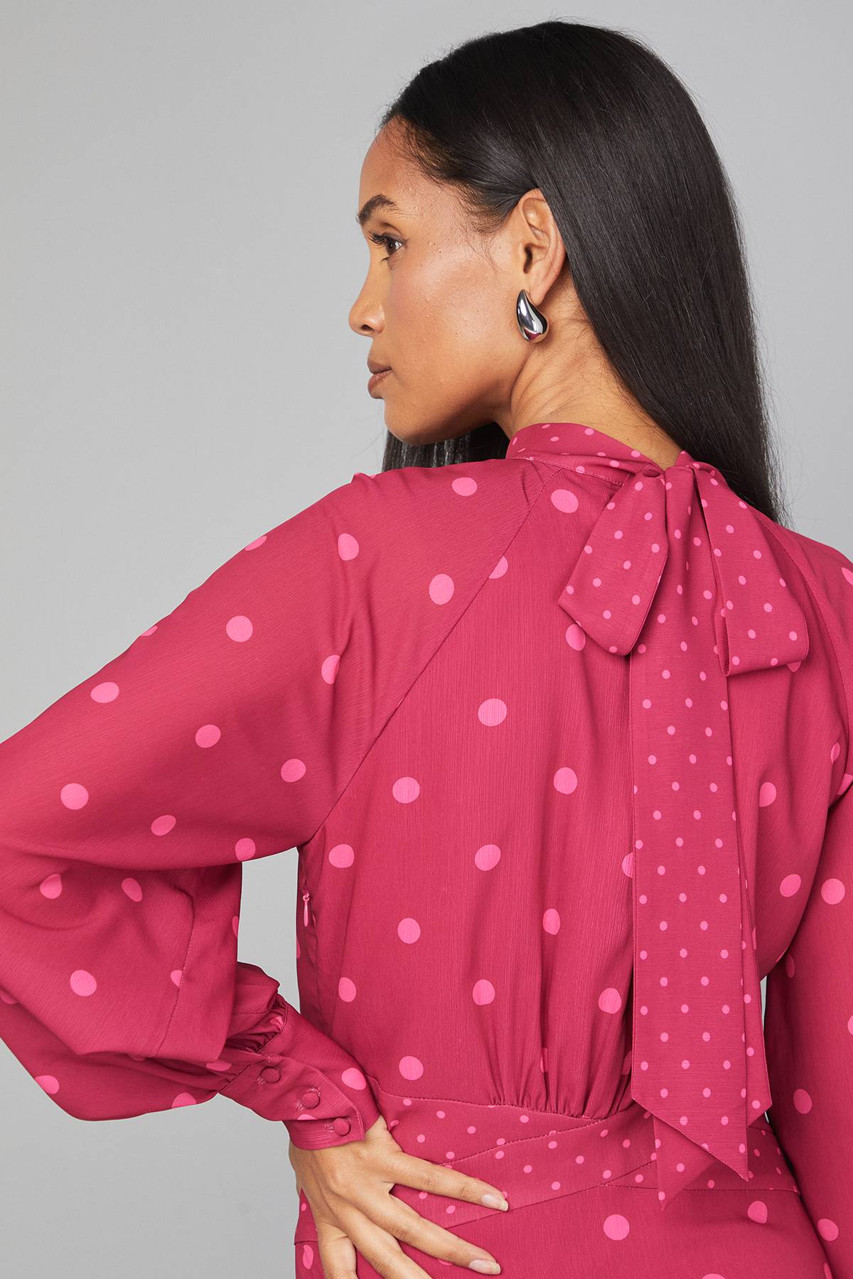 Wallis Robe Midi à Pois Contrastés Mixtes