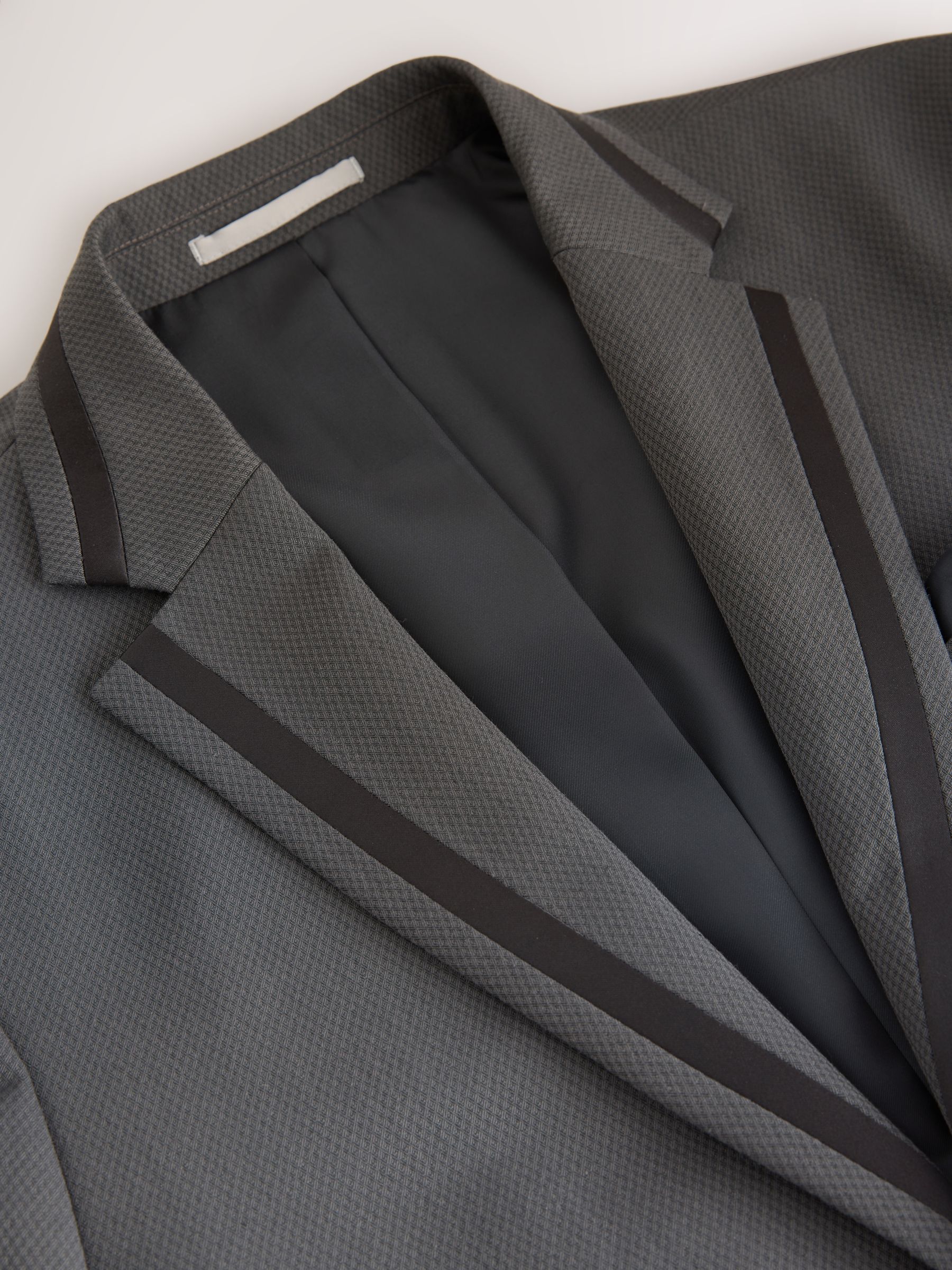Antraciet - Strakke Pasvorm - Inset Lapel Detail Tuxedo Suit Jacket