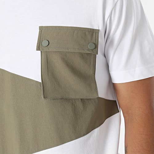 Tee Shirt Poche Blanc Vert Kaki