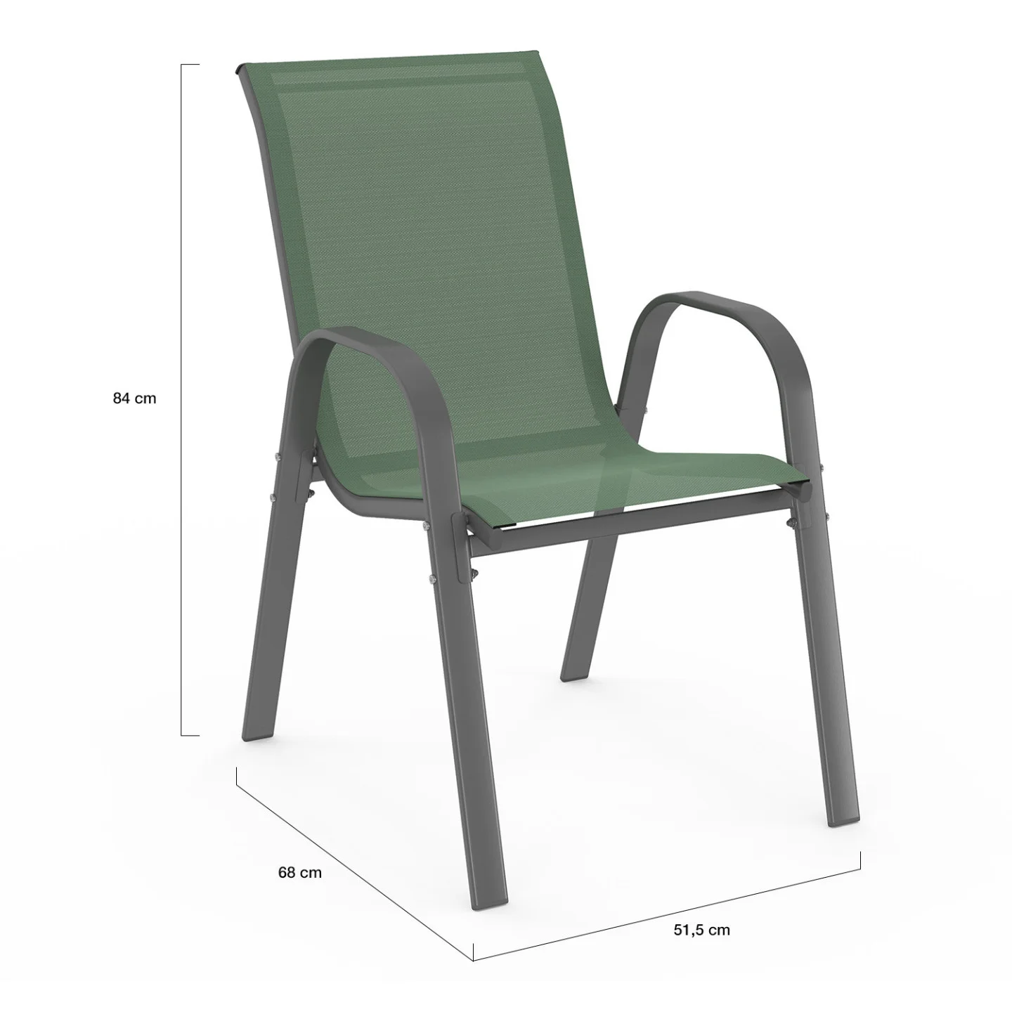 Salon de jardin MADRID table 190 cm et 8 chaises empilables vert olive