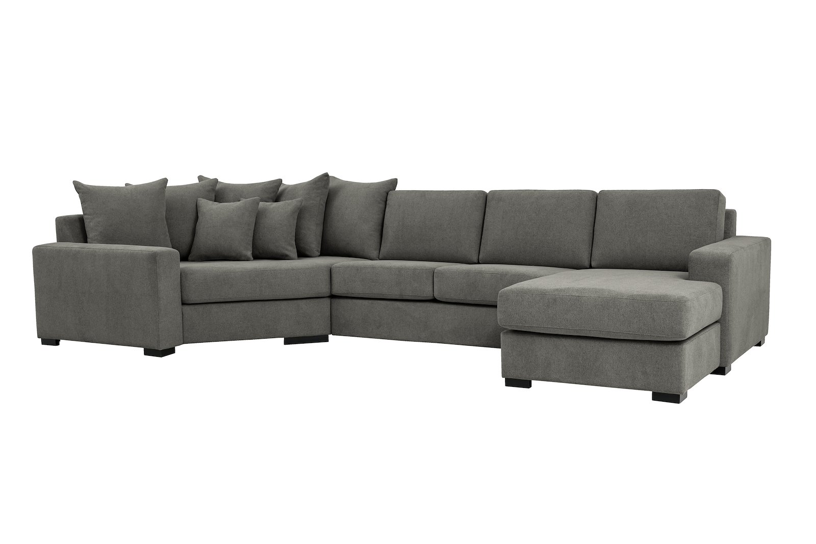 Modern Living U-sofa Cosy Corner venstre og 2-seter med sjeselong høyre.Tekstil Brooklyn 3 Grey med Arm A og ben 2 sortbeiset eik.