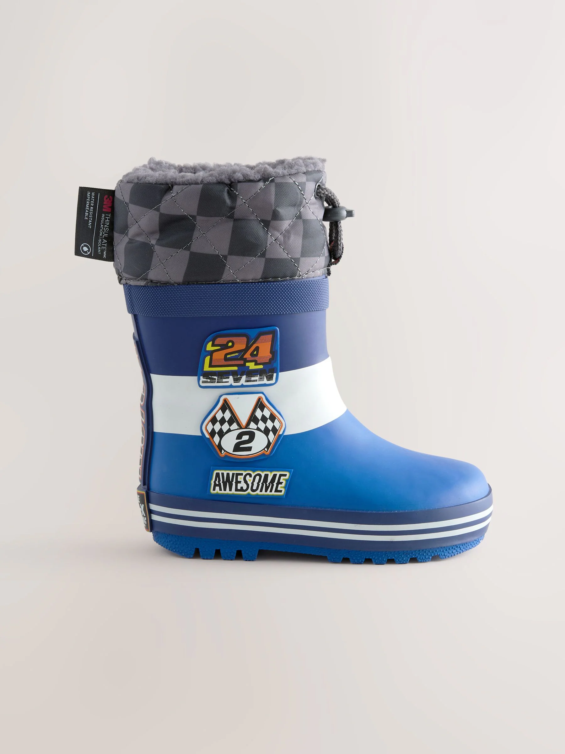 Blauw met racewagen - Thinsulate™ - Gevoerde thermoregenlaarzen met boord