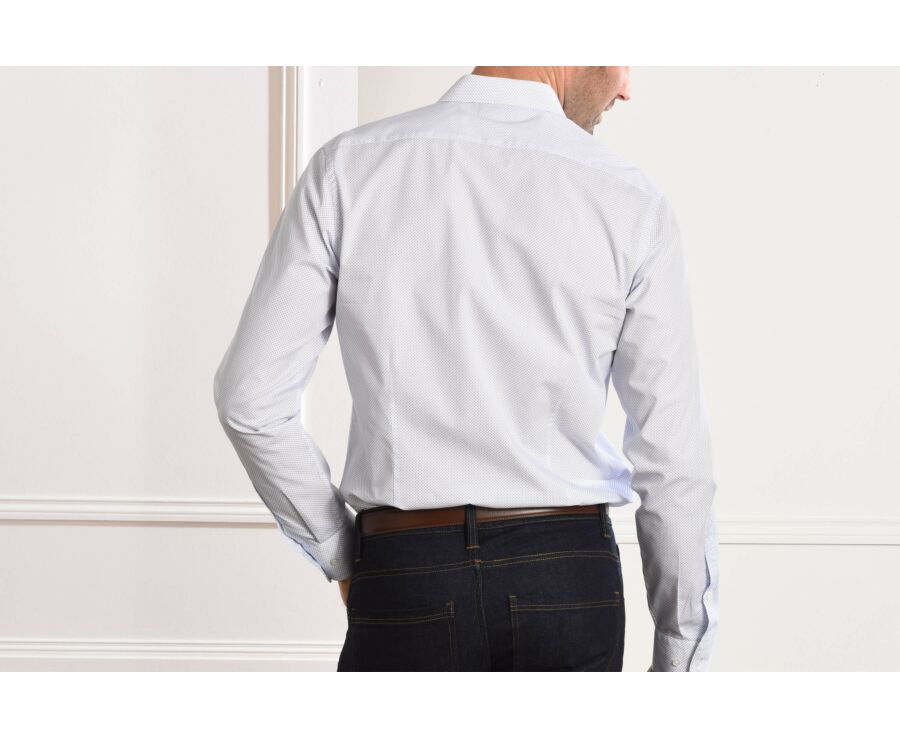Chemise blanche imprimée motifs bleus - Col français - ALPHONSE