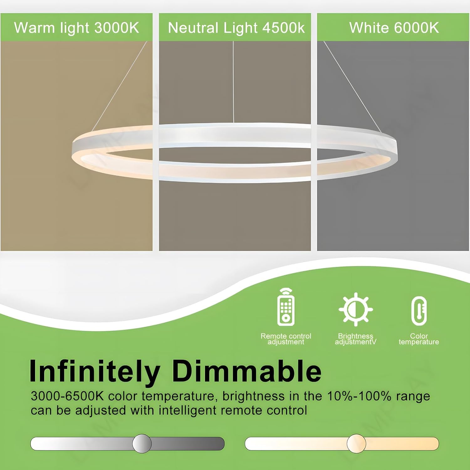 Runde Moderne LED-Pendelleuchte, 1 Weiß Ring-Kronleuchter, Dimmbar Mit Fernbedienung 3000K-6000K Deckenleuchte, Höhenverstellbar, Foyer, Wohnzimmer, Schlafzimmer, Esszimmer(Ø60cm)