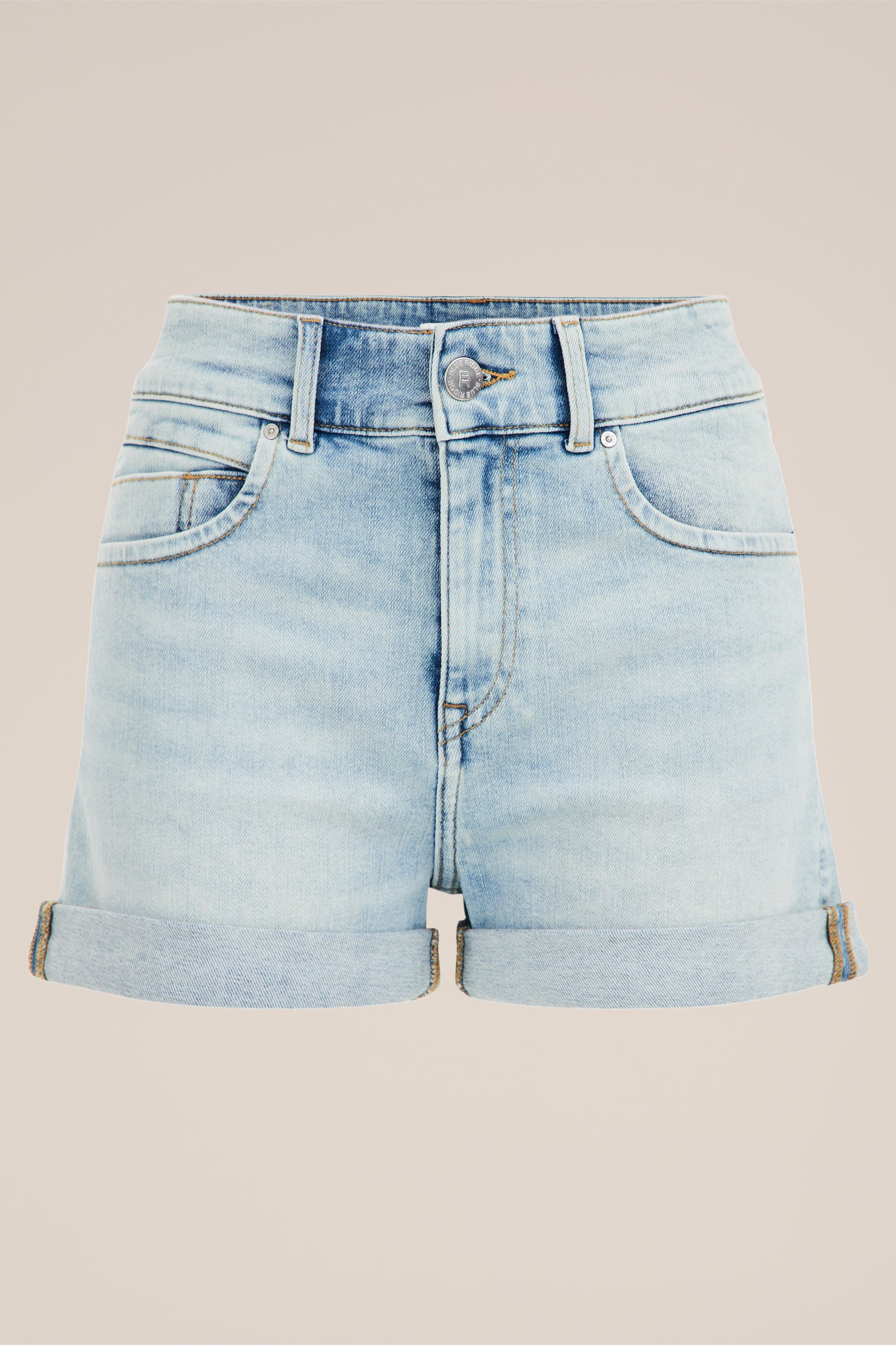 high rise denimshort met comfort stretch Blue Ridge IJsblauw