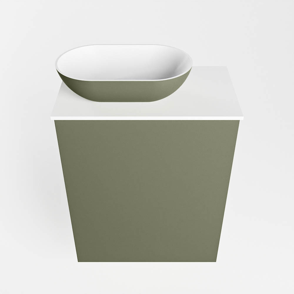 Mondiaz Fowy toiletmeubel 40cm army met legergroene waskom links en kraangat