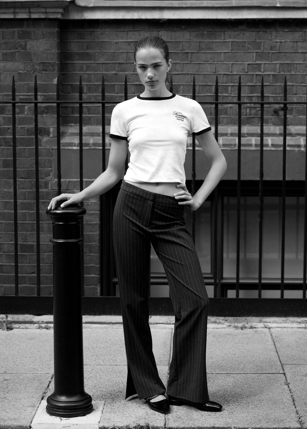 MANGO TEEN wide leg broek met krijtstreep donkergrijs
