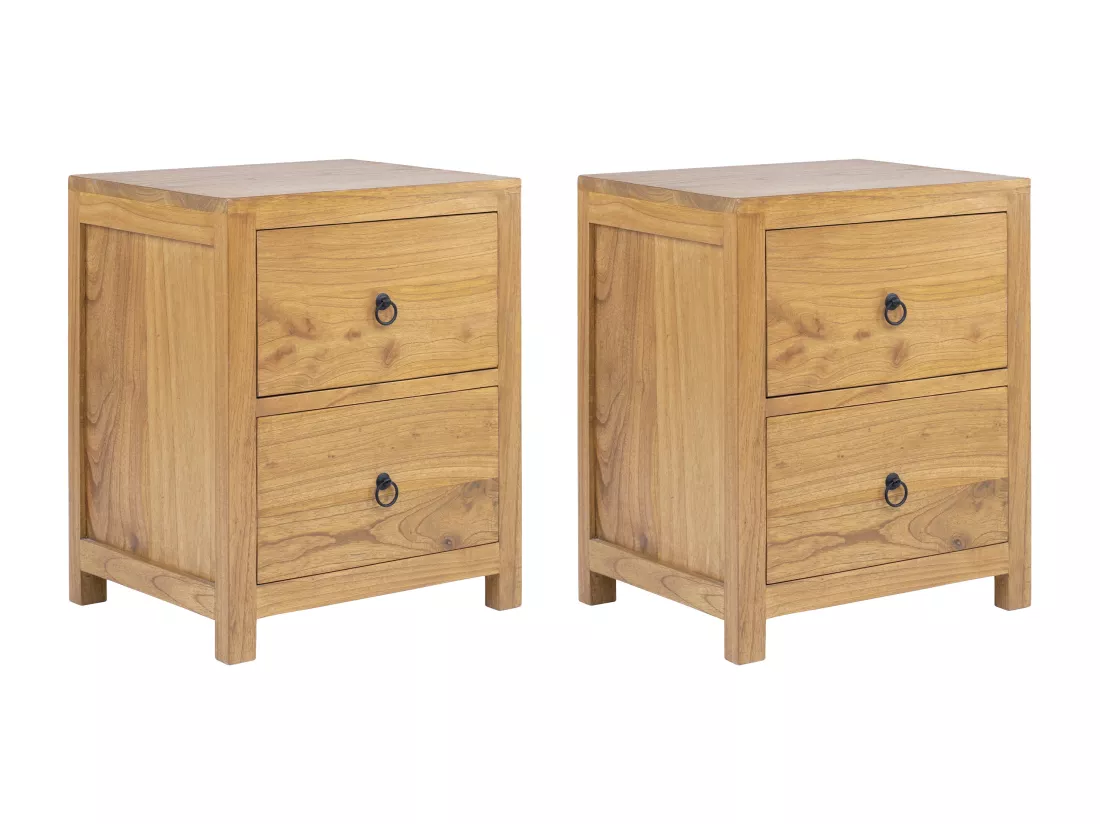 Lot de 2 tables de chevet 2 tiroirs - Bois de mindi - Naturel - PILABO